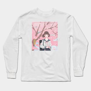 Anime girl and Sakura. Long Sleeve T-Shirt